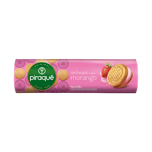 BISCOITO PIRAQUE RECHEADO 160 G MORANGO