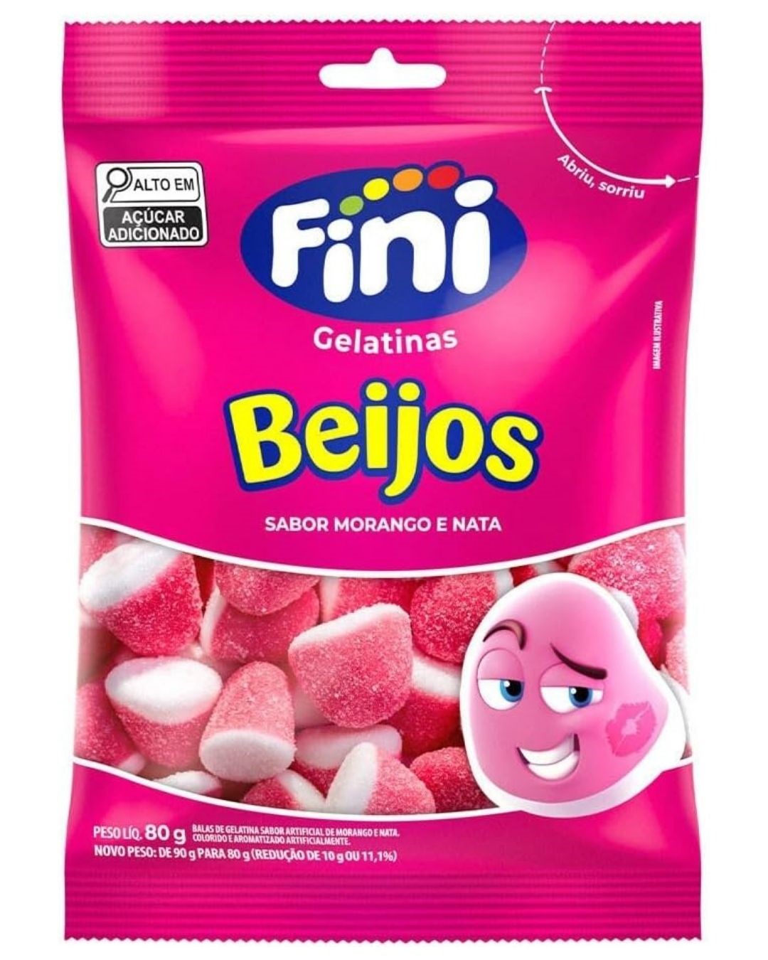 FI BALA GELATINA FINI BEIJOS MORANGO 80G