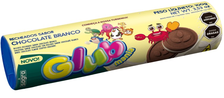 BISCOITO RECH. GLUB CHOCO BRANCO 100G