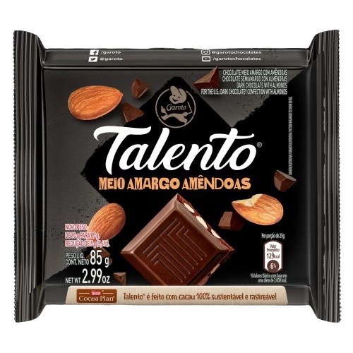 TALENTO GAROTO 85 G MEIO AMARGO