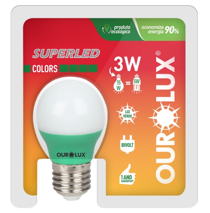LAMPADA SUPERLED OUROLUX 3W BI COR VERDE