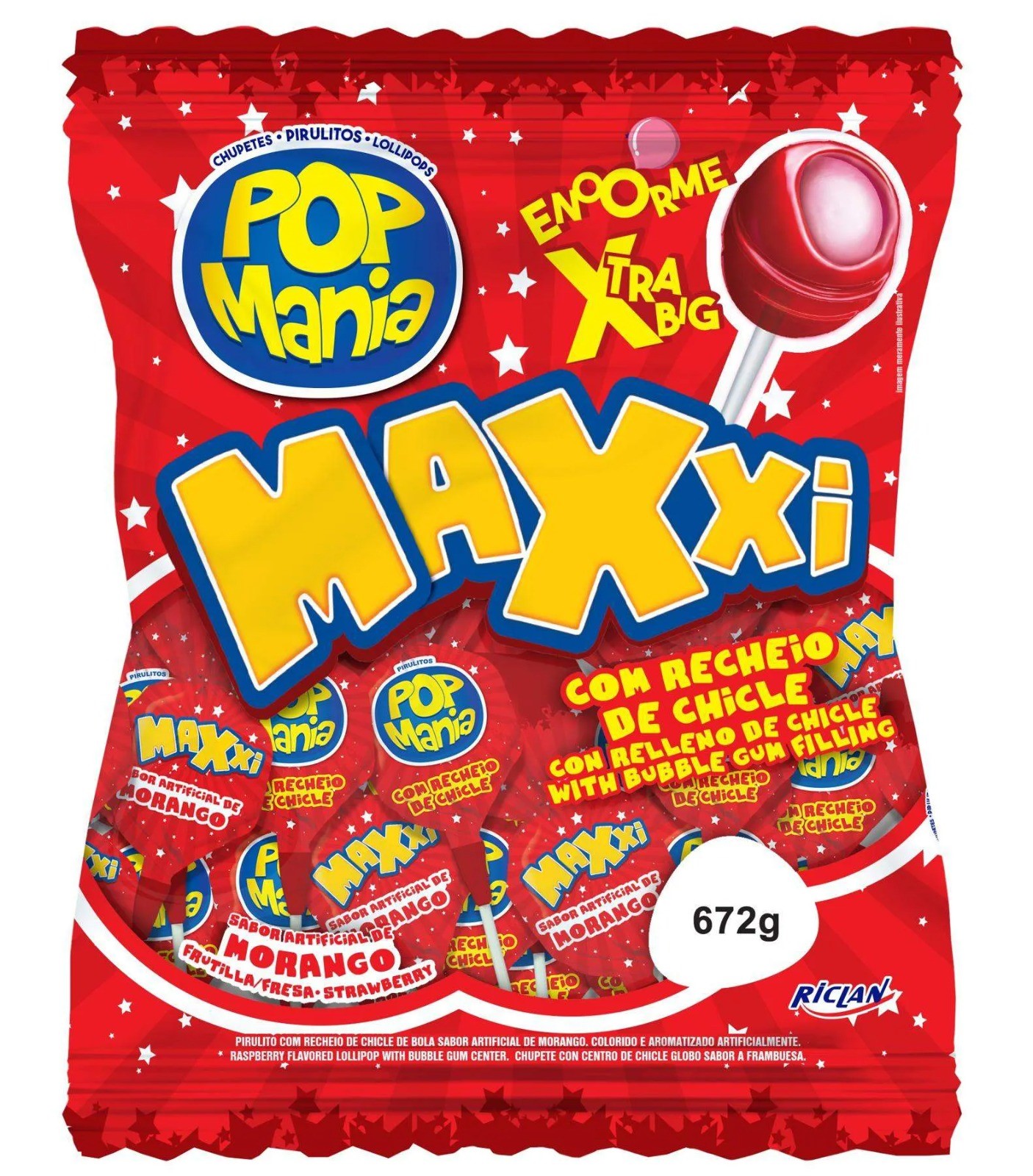PIRULITO POP MANIA MAXXI MORANGO 672 G