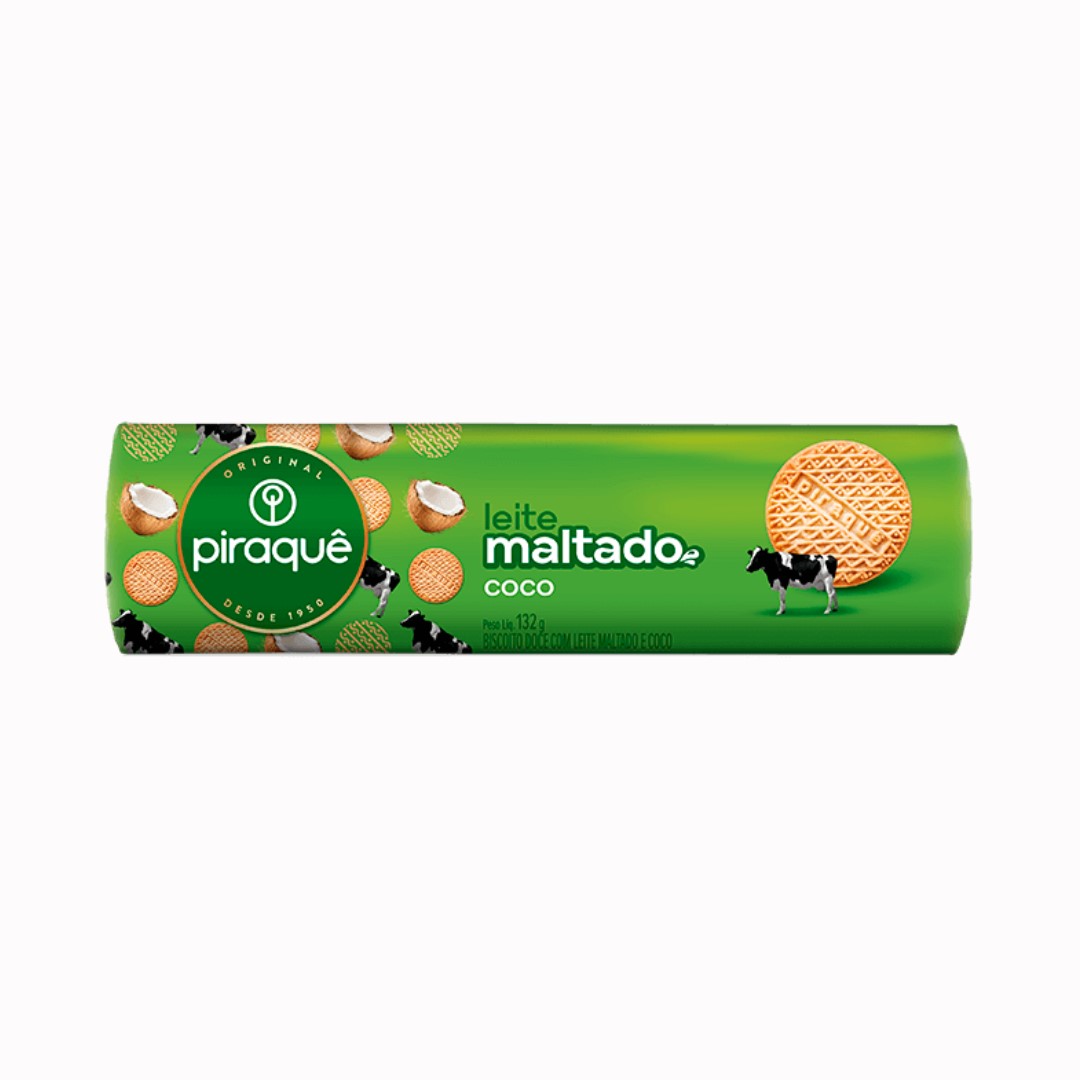 BISCOITO PIRAQUE 132G LEITE MALT COCO
