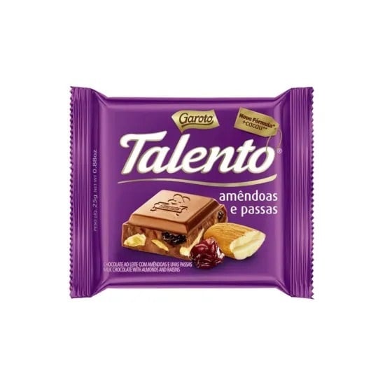 TALENTO GAROTO 25 G AMENDOAS PASSAS