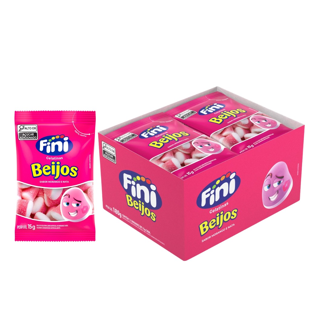 FI BALA GELATINA FINI BEIJOS MORANGO 15G