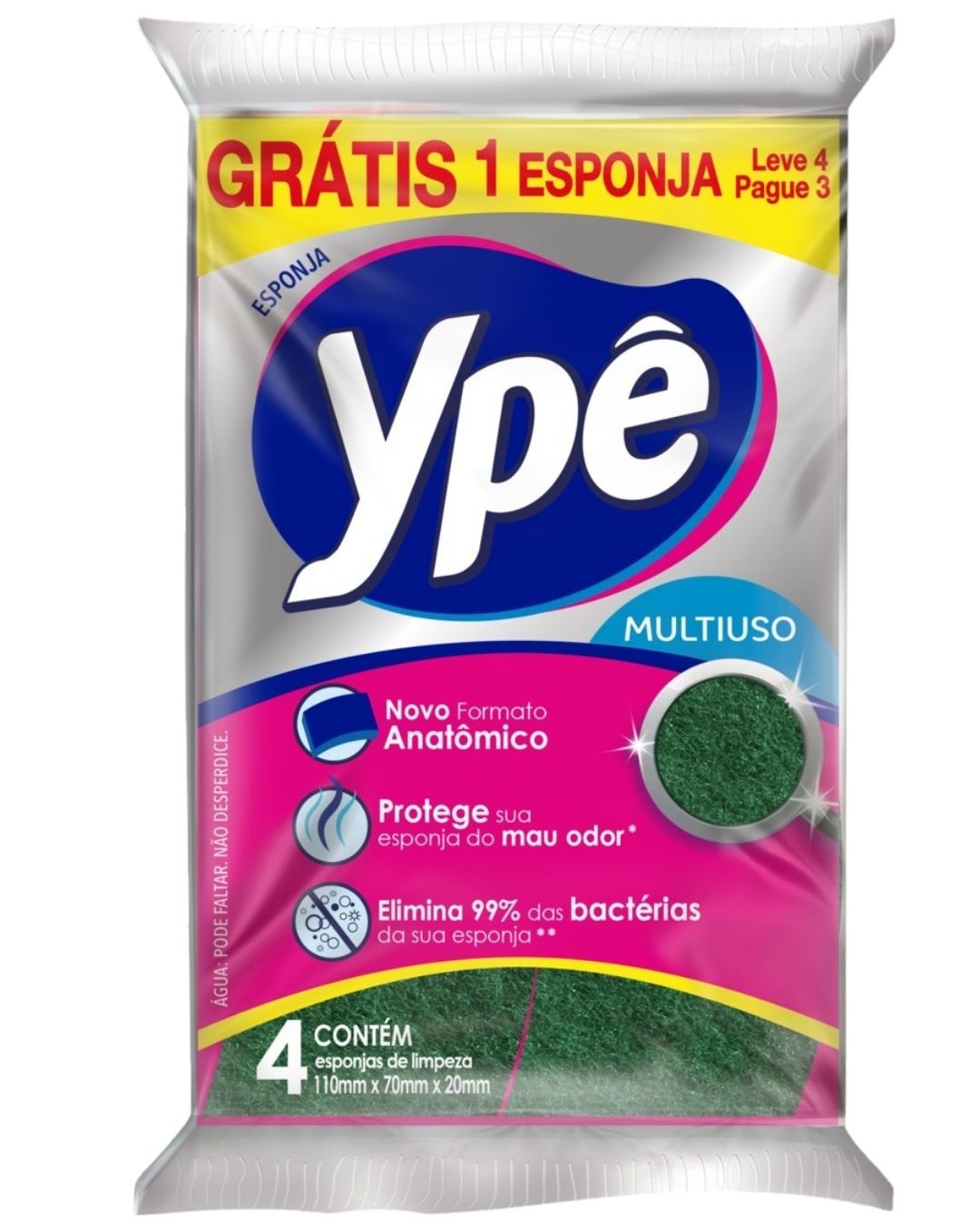 YPE ESPONJA SINT VERDE E AMARELA C/4UN